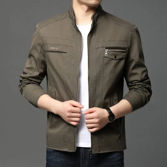 Men's Cotton Stand Collar Long Sleeve Bomber Jacket