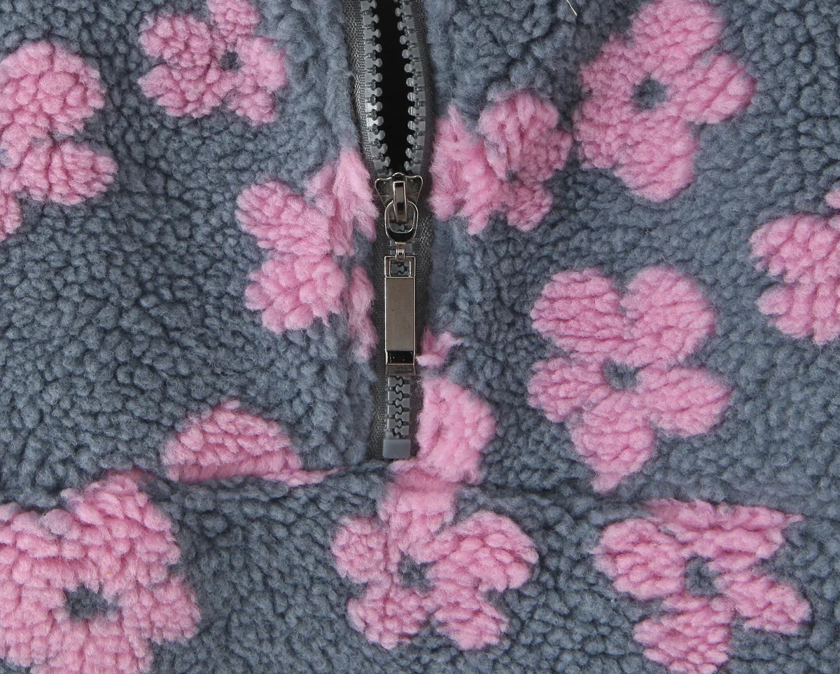 Lambswool Floral Sweatshirt - High Neck Long Sleeve Warm Pullover