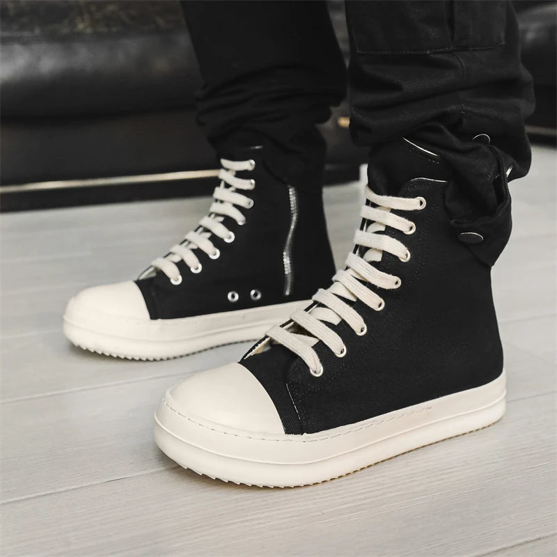Unisex High-Top Leather Sneakers - Lace-Up Ankle Boots