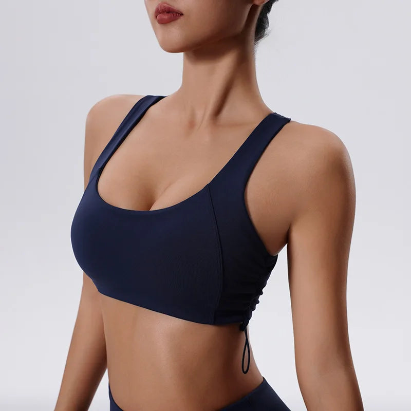 Women's High Impact Fitness Yoga Bra Gathered Push Up Sports Back Gym Crop Top Breathable Workout Vest
