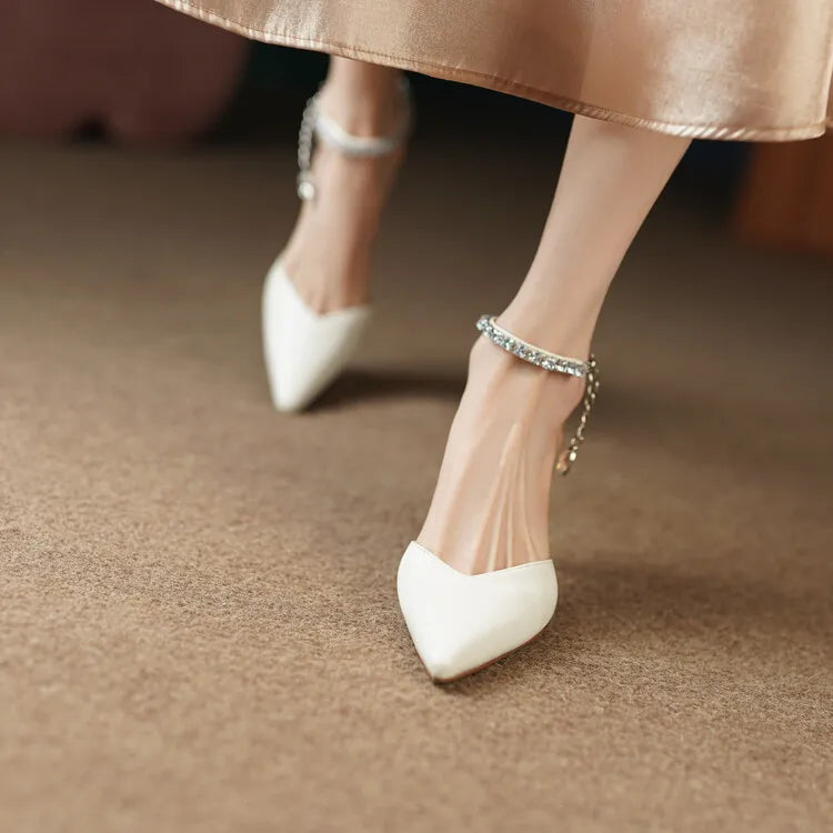 Women's Pointed Toe Rhinestone Wedding Sandals - Bowknot Pendant Pumps