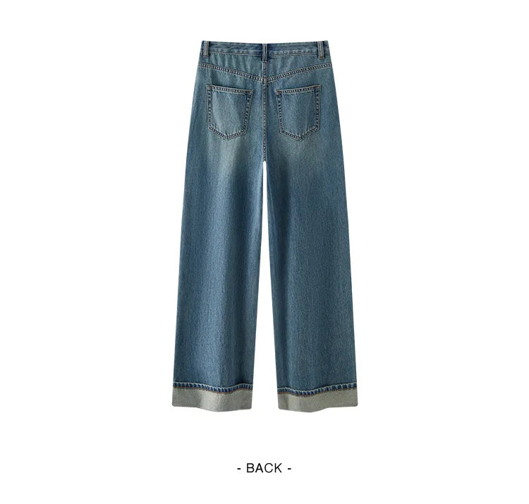Women's Rolled Hem Loose Wide Leg Long Trousers