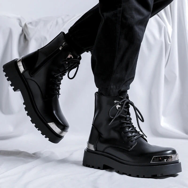 Men's Platform Casual Business Genuine Leather Ankle Boots
