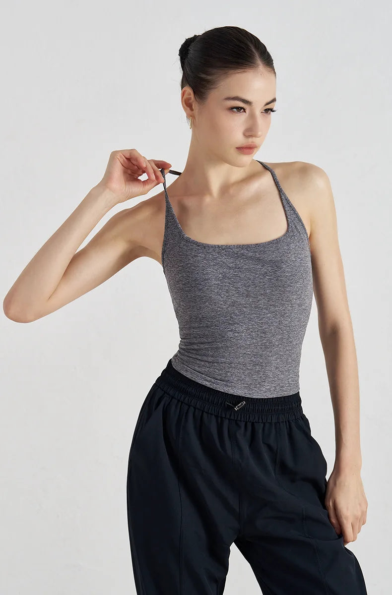 High Support Sports Bra with Fixed Cups - Breathable Nylon Fitness Top