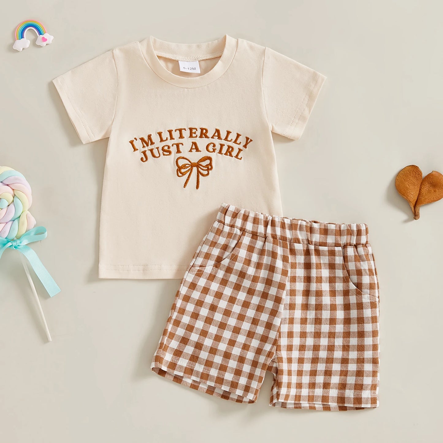 0-4Y Kids Girls Summer Clothes Sets 2pcs Outfits Short Sleeve Letter Bow Embroidery T Shirts Plaid Shorts Sets
