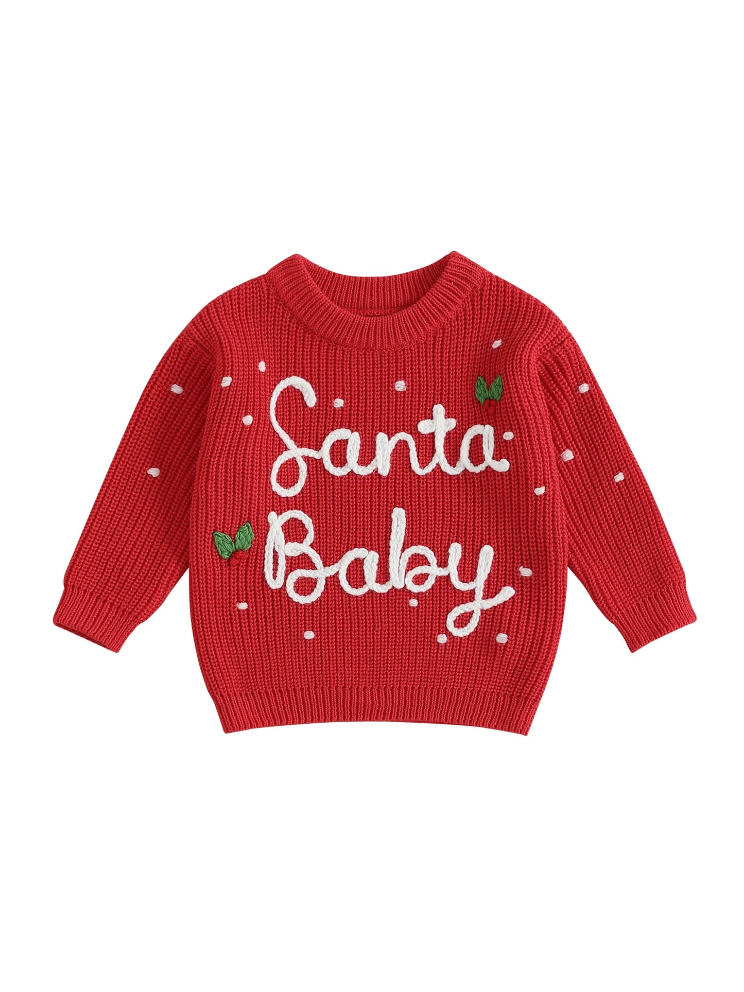 0-5Y Kids Boys Girls Christmas Sweater Letter Embroidered Crew Neck Long Sleeve Pullover Knit Top