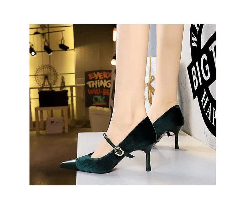Suede Buckle Design Pumps - Pointed Toe Stilettos Available in 7cm and 10cm Heights