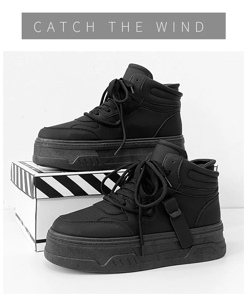 High-Top Platform Sneakers - Men's Thick-Sole Running Shoes