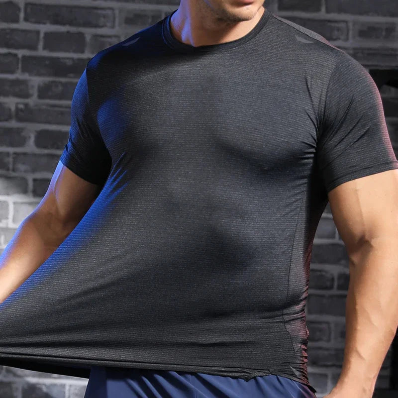 Men's Gym Workout Muscle Fit Shirt Thin Loose-fitting Casual Stretchy Quick-drying Short Sleeve Athletic Running T-Shirt