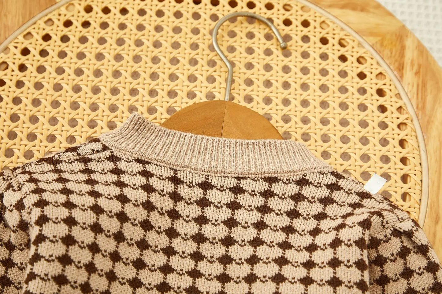 Girls Winter Knitted Cardigan & Skirt Set – Checkered Plaid