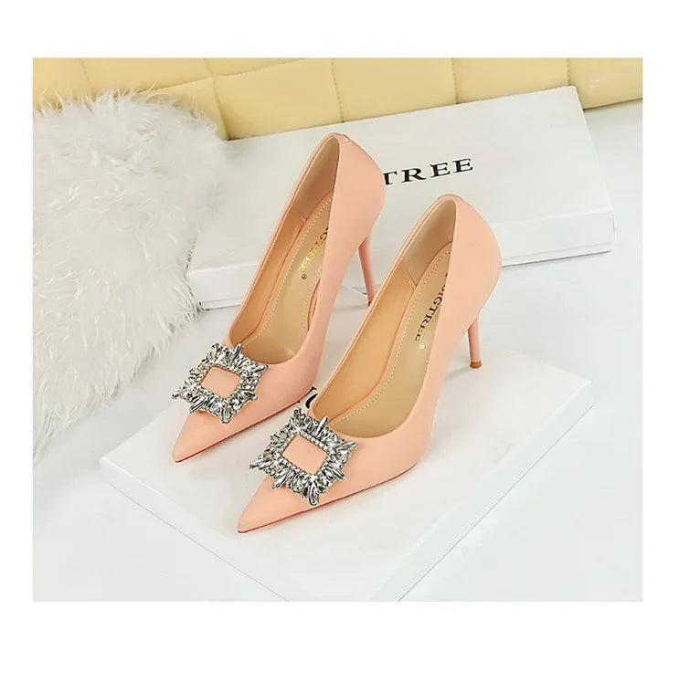 Women's Metal Rhinestone High Heels Silks Satins  Stilettos