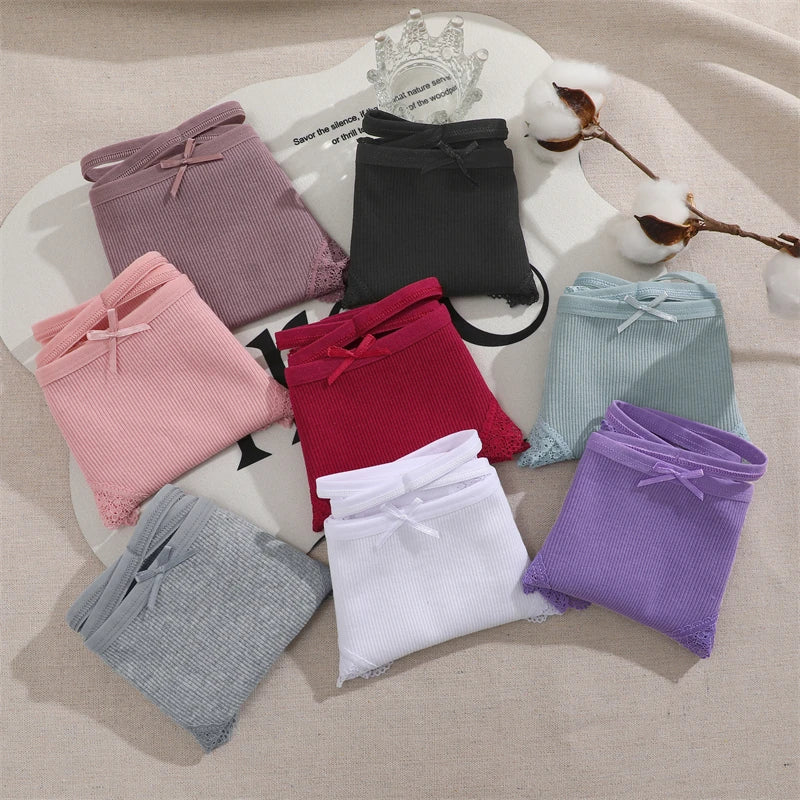 Women's Cotton Panties - 2 Pack Lace Brazilian Briefs Low-Waist