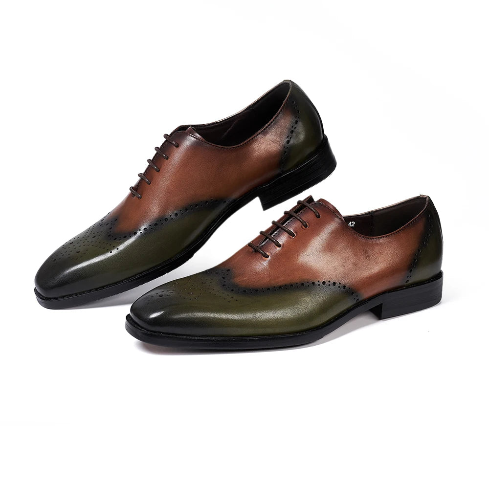 Brogue Handmade Men's Oxford Genuine Leather Lace Up Formal Shoes