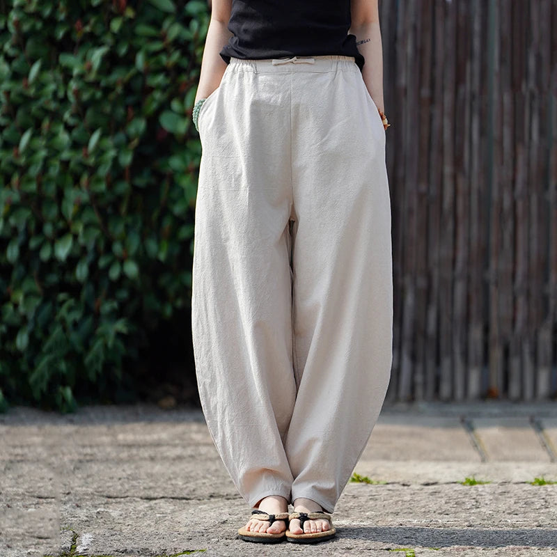 Men's Spring Summer Casual Pants Cotton Linen Chinese Style Wide Leg  Loose Trousers