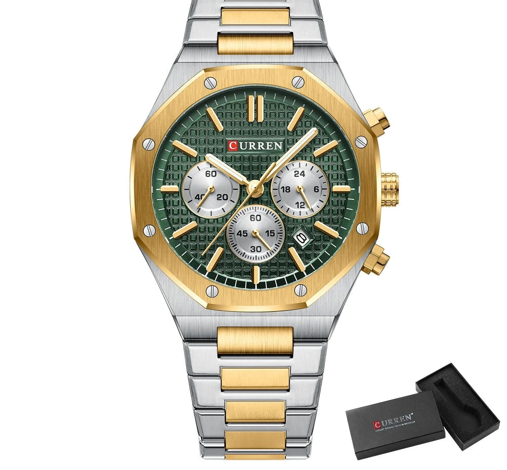 Luxury Gold Multifunction Quartz Watch - Luminous Sport Chronograph