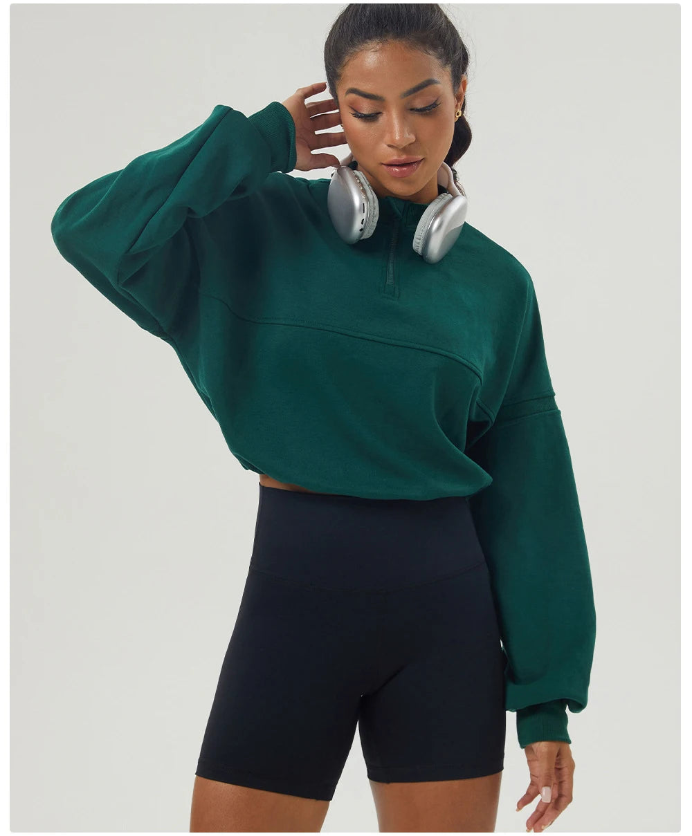 Women's Long Sleeve Loose Half Zipper Gym Breathable Running Top Fitness Workout Jacket