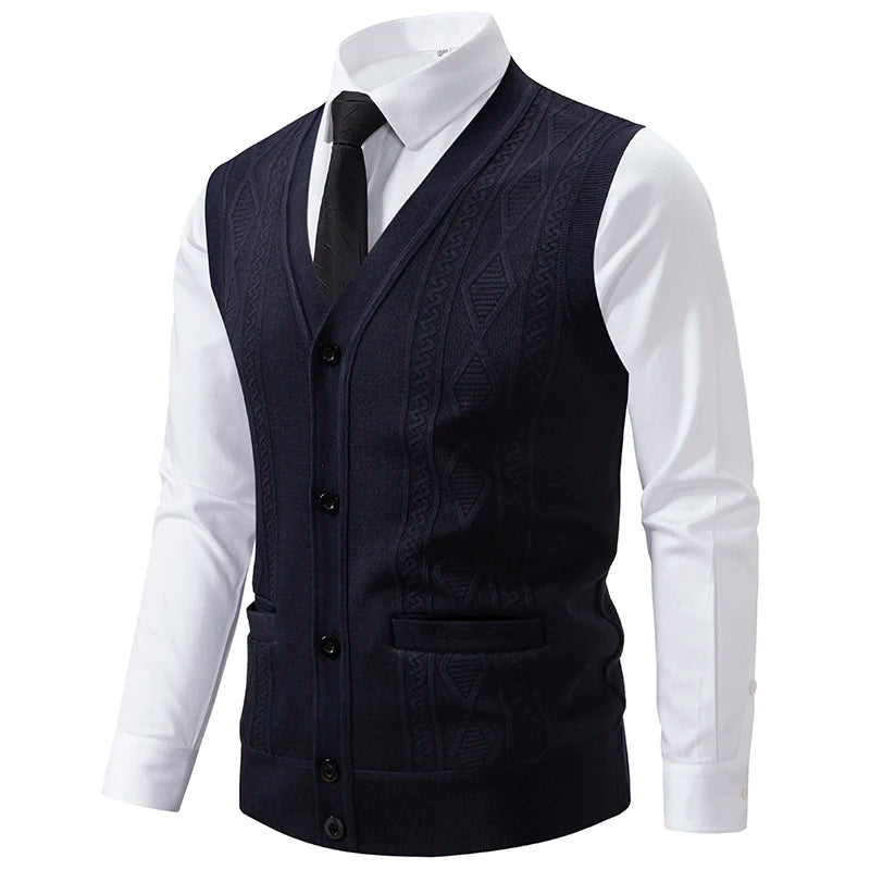 Men's Slim Fit Knit Vest - V-Neck Sleeveless Waistcoat Smart Casual