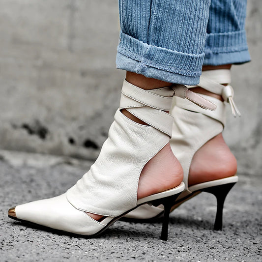 Women Pointed Toe Slingback Ankle Boots High Heels