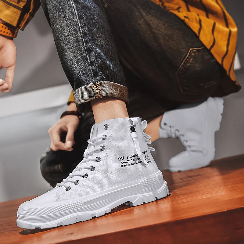 Men's Casual High Top Sneakers Platform  Lace Up Ankle Boots  Comfortable  Canvas Shoes