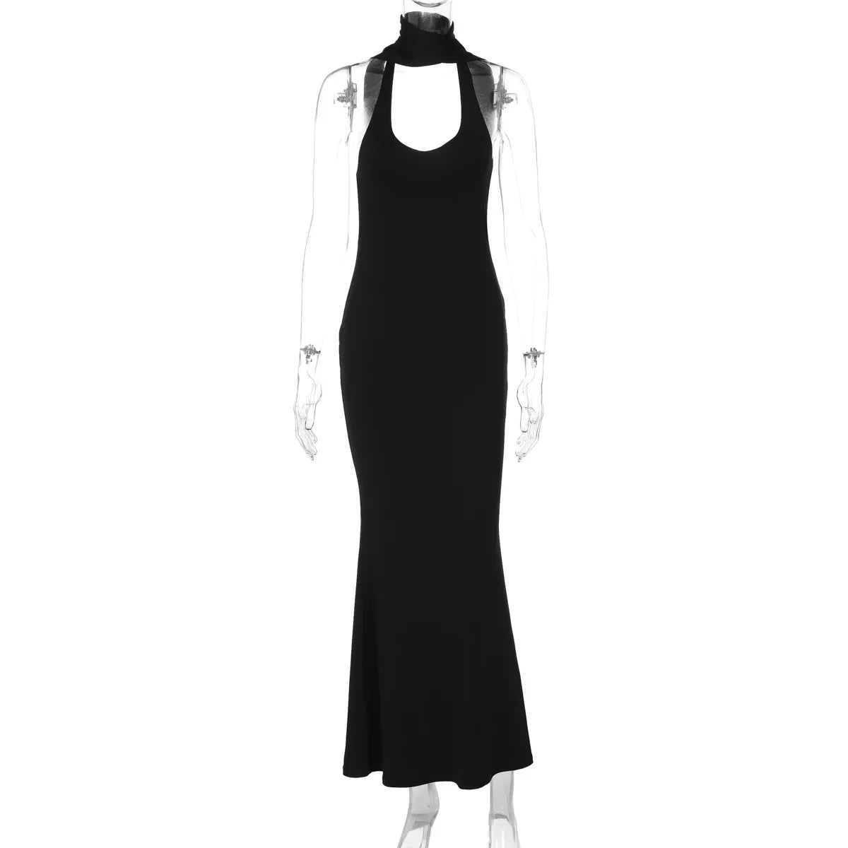 Wrap Around Halter Maxi Dress - Black Backless Evening Gown