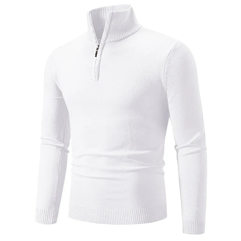 Men's Half Zipper Knitted Sweater - Slim Fit Stand Collar Pullover
