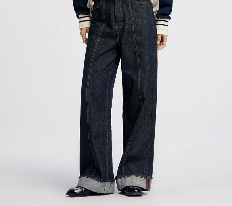 Women's Rolled Hem Loose Wide Leg Long Trousers