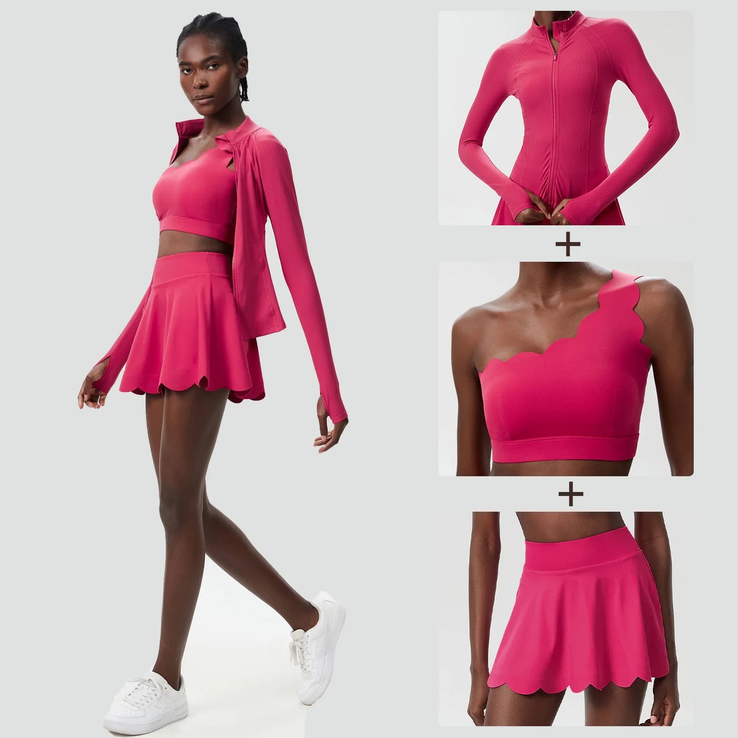 Women's 3-Piece Fitness Set with Tennis Skirt