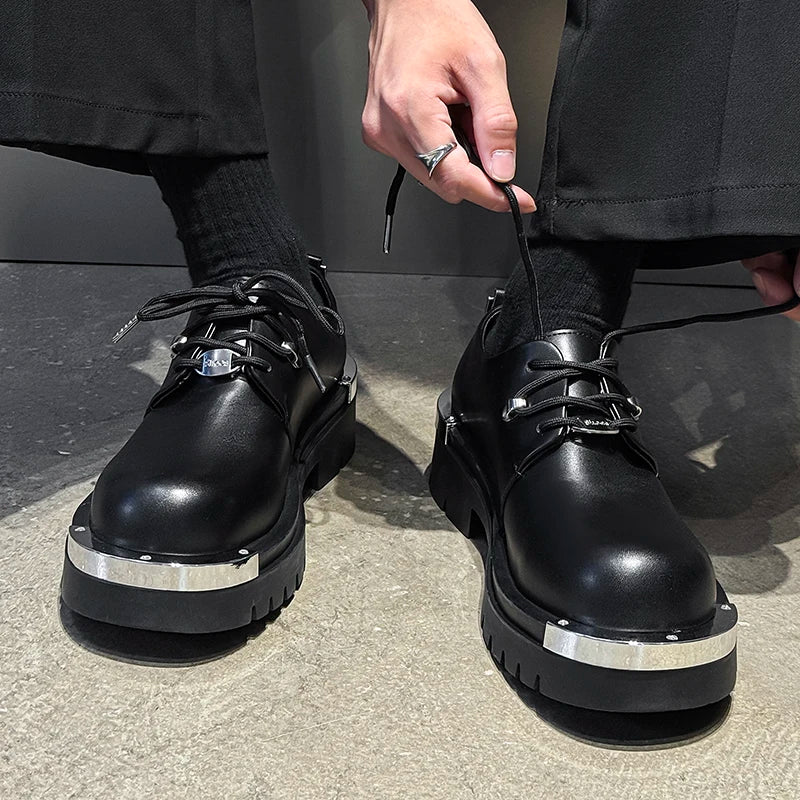 Men's Platform Derby Shoes - Genuine Leather Thick Sole