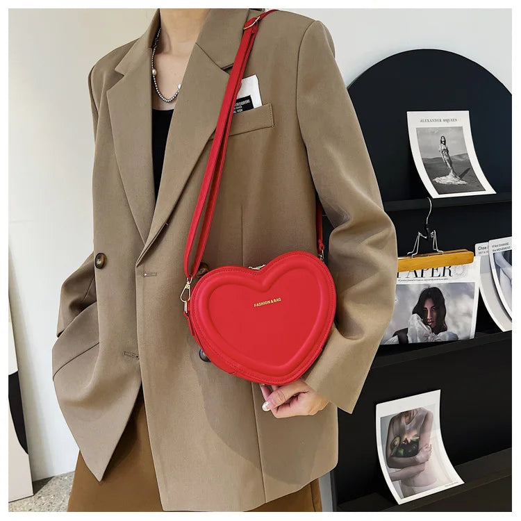 Women Heart Shape Crossbody  PU Leather Shoulder Handbag