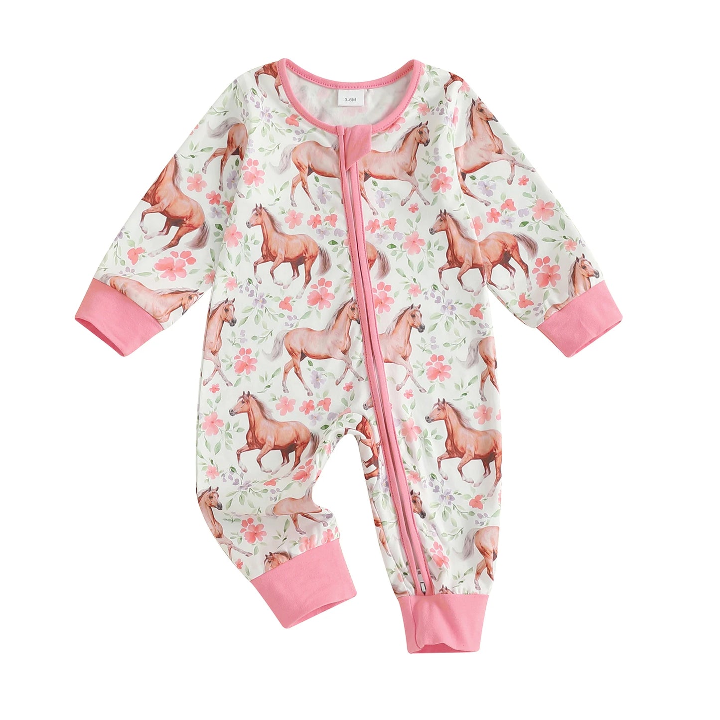 Baby Animal Print Romper - Long Sleeve Zipper Jumpsuit for Autumn Winter (0-18M)