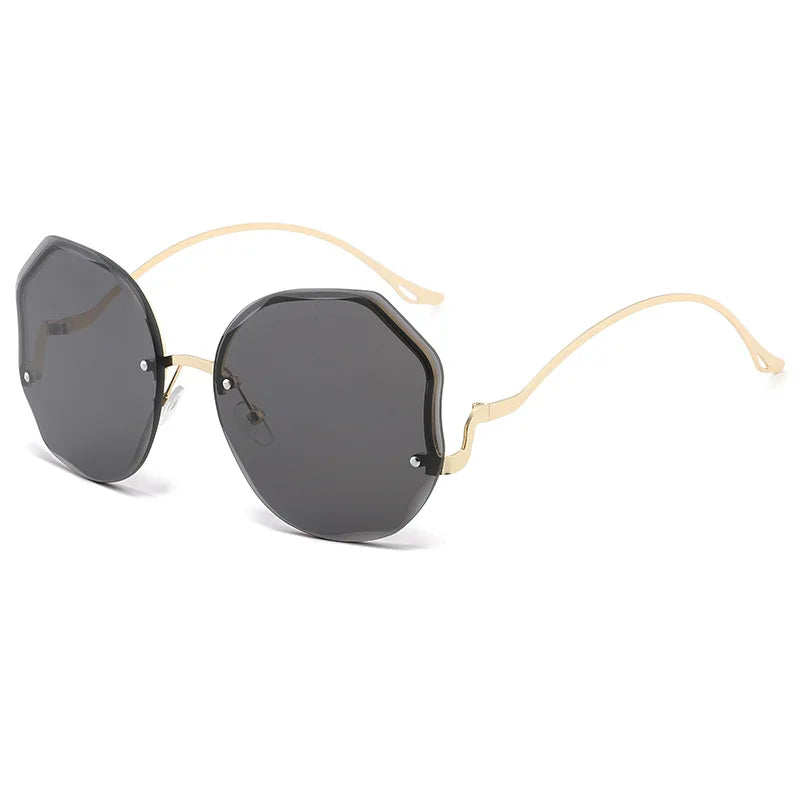 Large Frame Gradient Sunglasses - Frameless Metal Polygonal UV400 for Women
