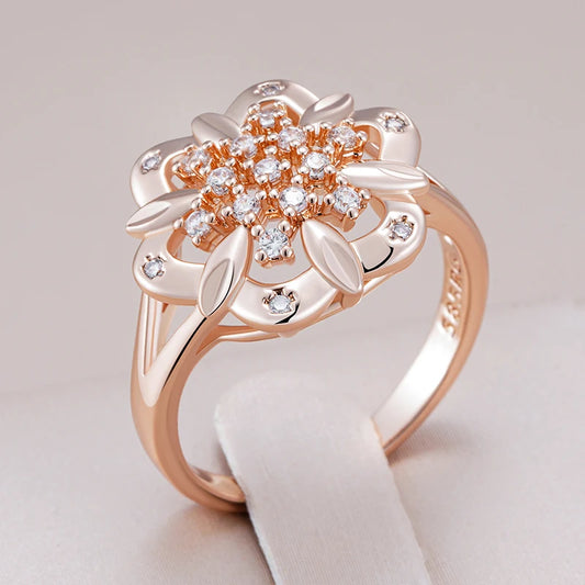 Unique Crystal Flower Wedding Ring - Rose Gold