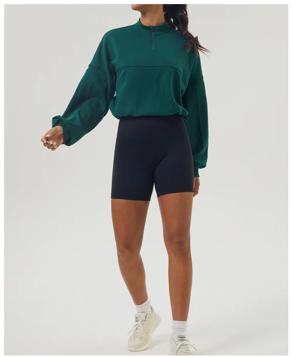 Women's Long Sleeve Loose Half Zipper Gym Breathable Running Top Fitness Workout Jacket