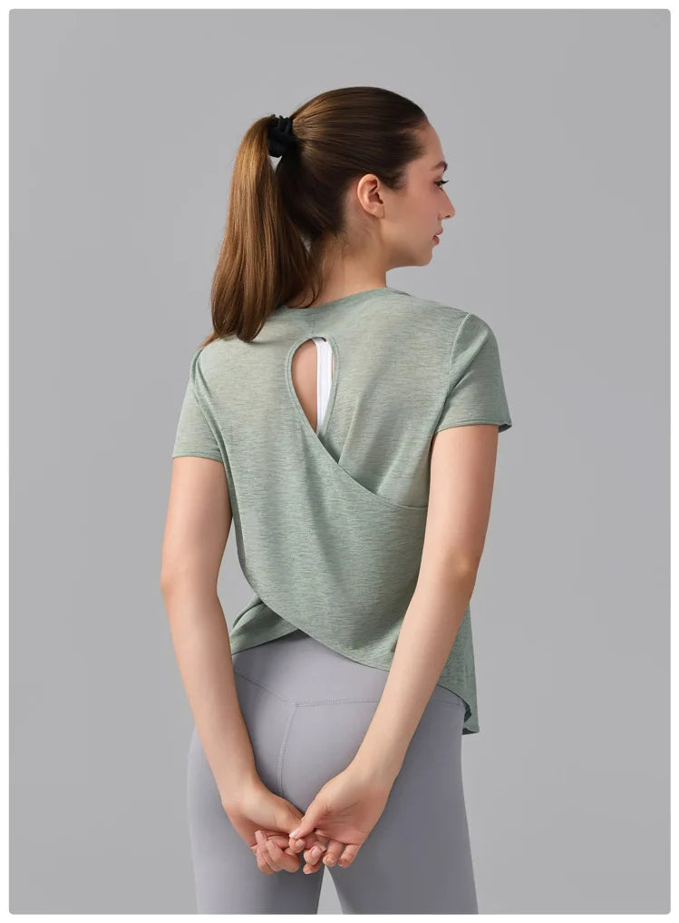 Women's Short Sleeve Yoga T-Shirt - Breathable Quick Dry Gym Running Top