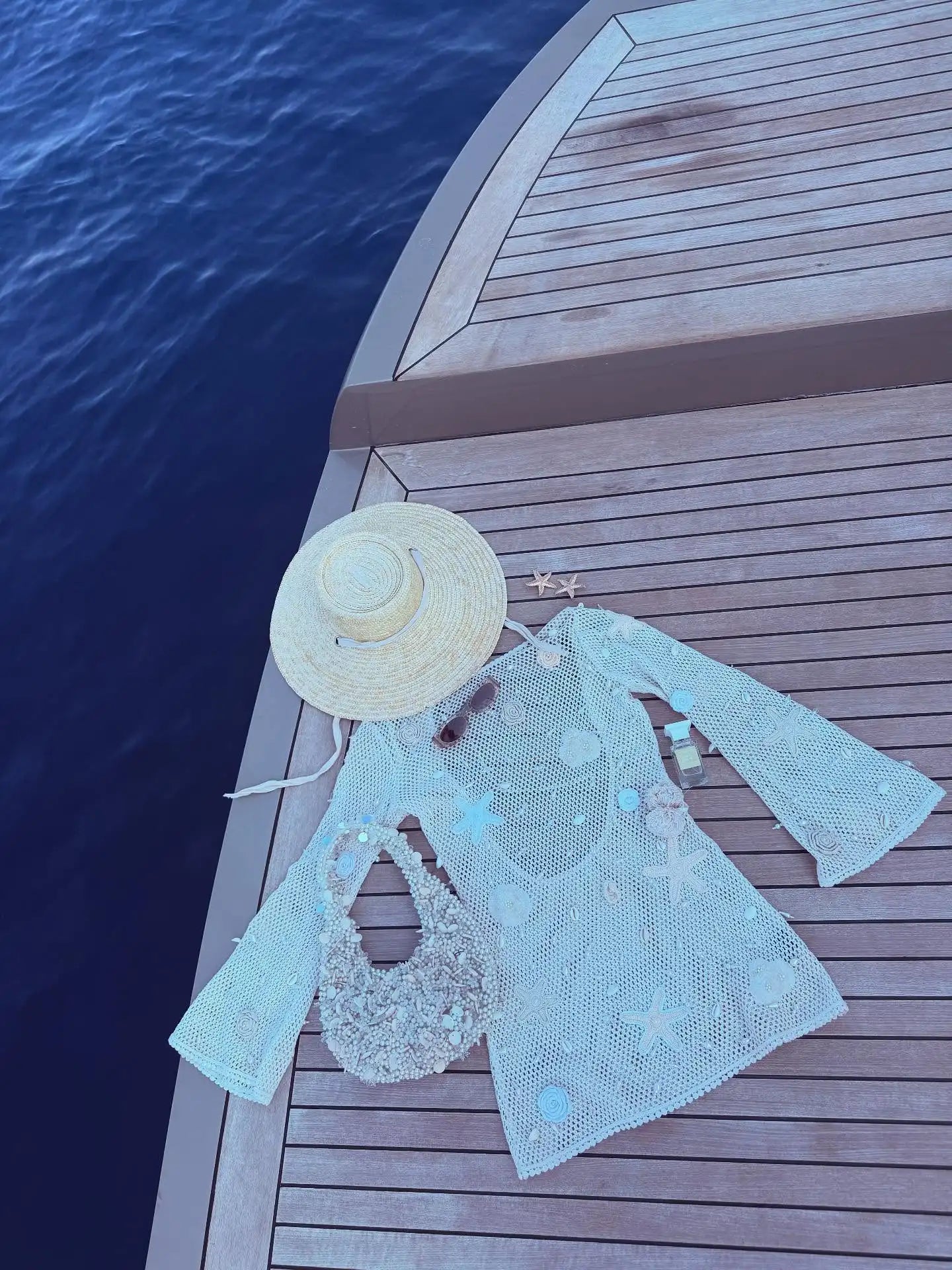 Women's Long Sleeve Backless Mini Dress - Pearl & 3D Knit Flower Details