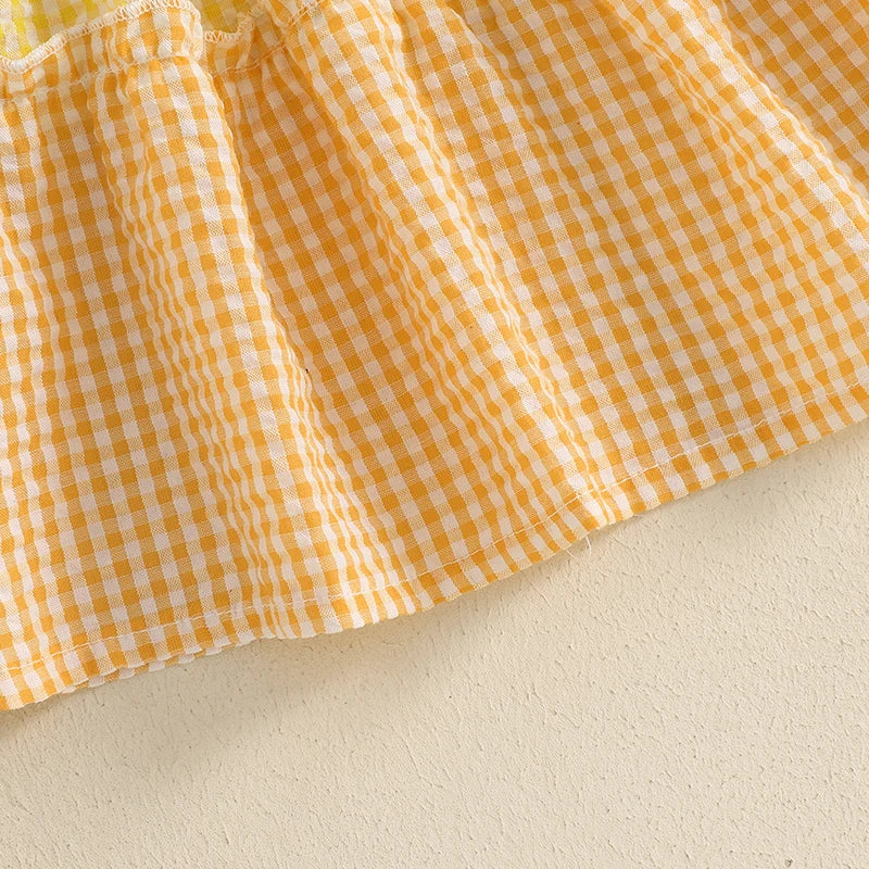 0-4Y   Kids Girls Summer Dress Colorful Plaid Striped Print Sleeveless Suspender Smocked A-Line Dress