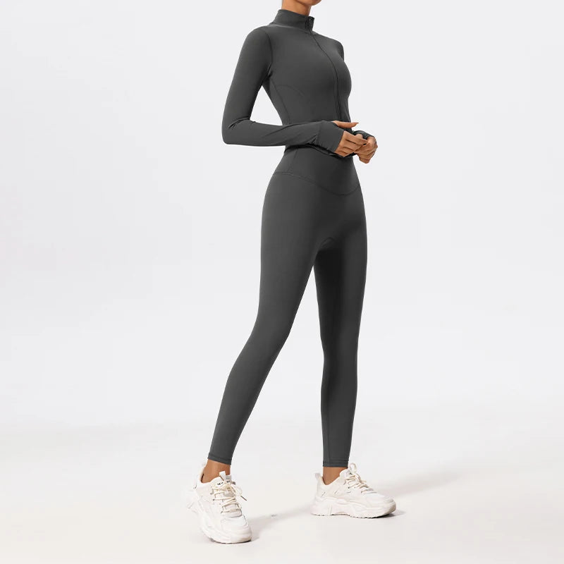 Ultra-Soft 2-Piece Gym Set - Long Sleeve Jacket & High Waist Leggings