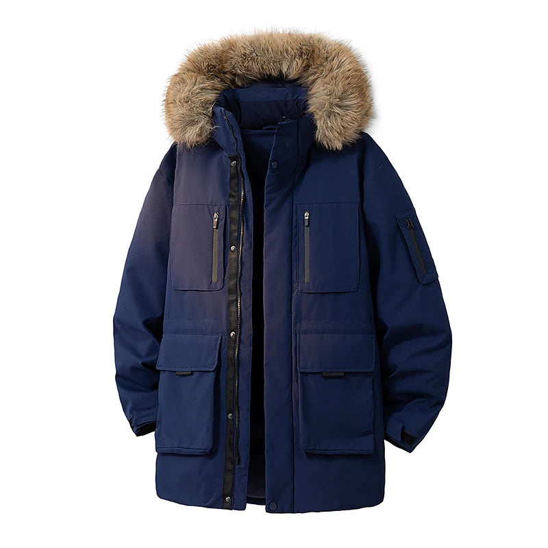 Long Hooded Parka - Fur Collar Cargo Jacket