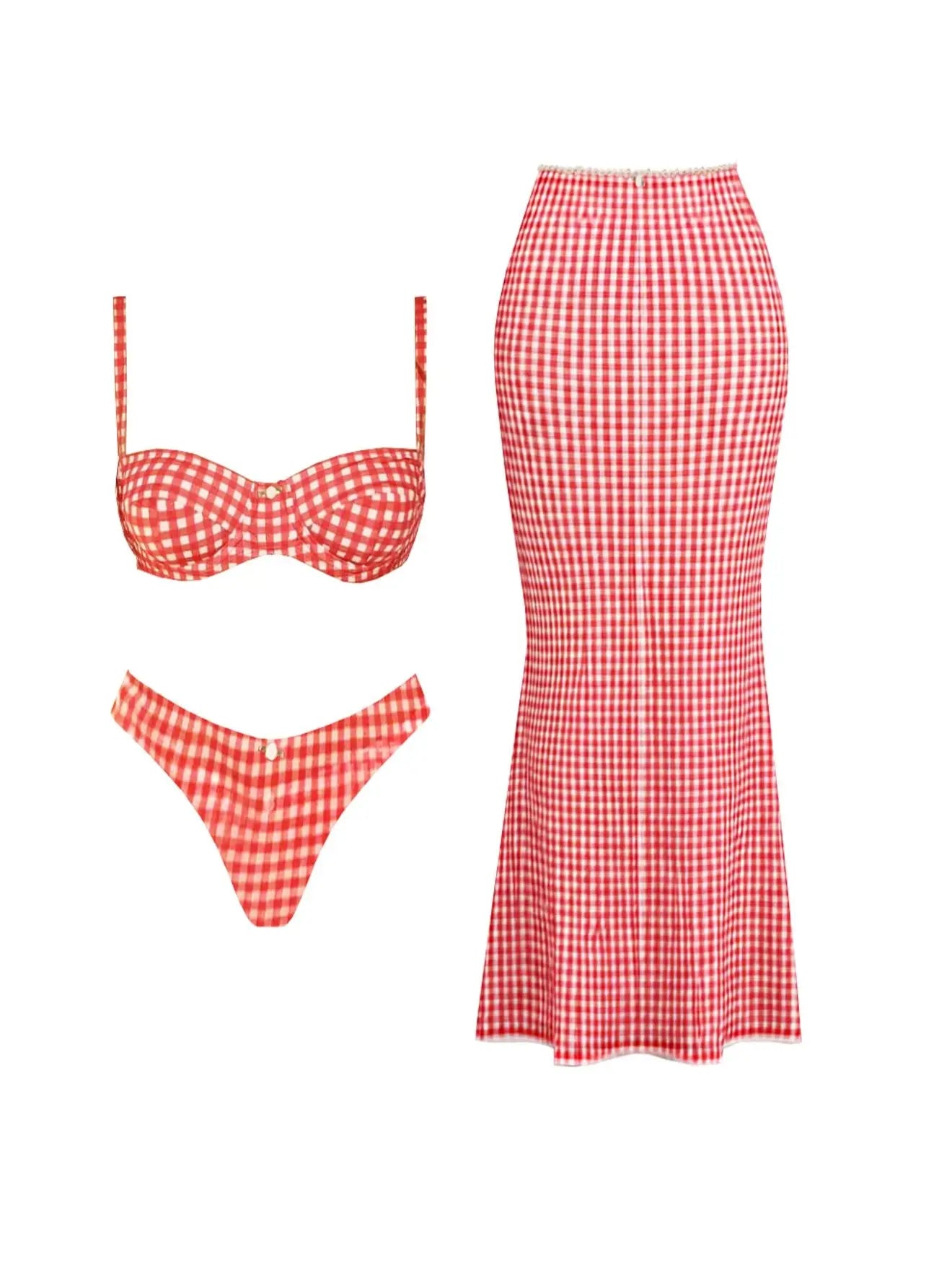 Women's 3-Piece Print Bikini Set - Halter Tube Top with Mesh Skirt