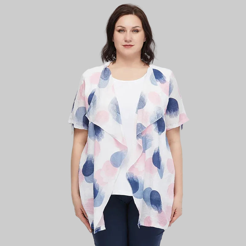 Women's Oversized Fake Two-Piece Print Shirt Blouse