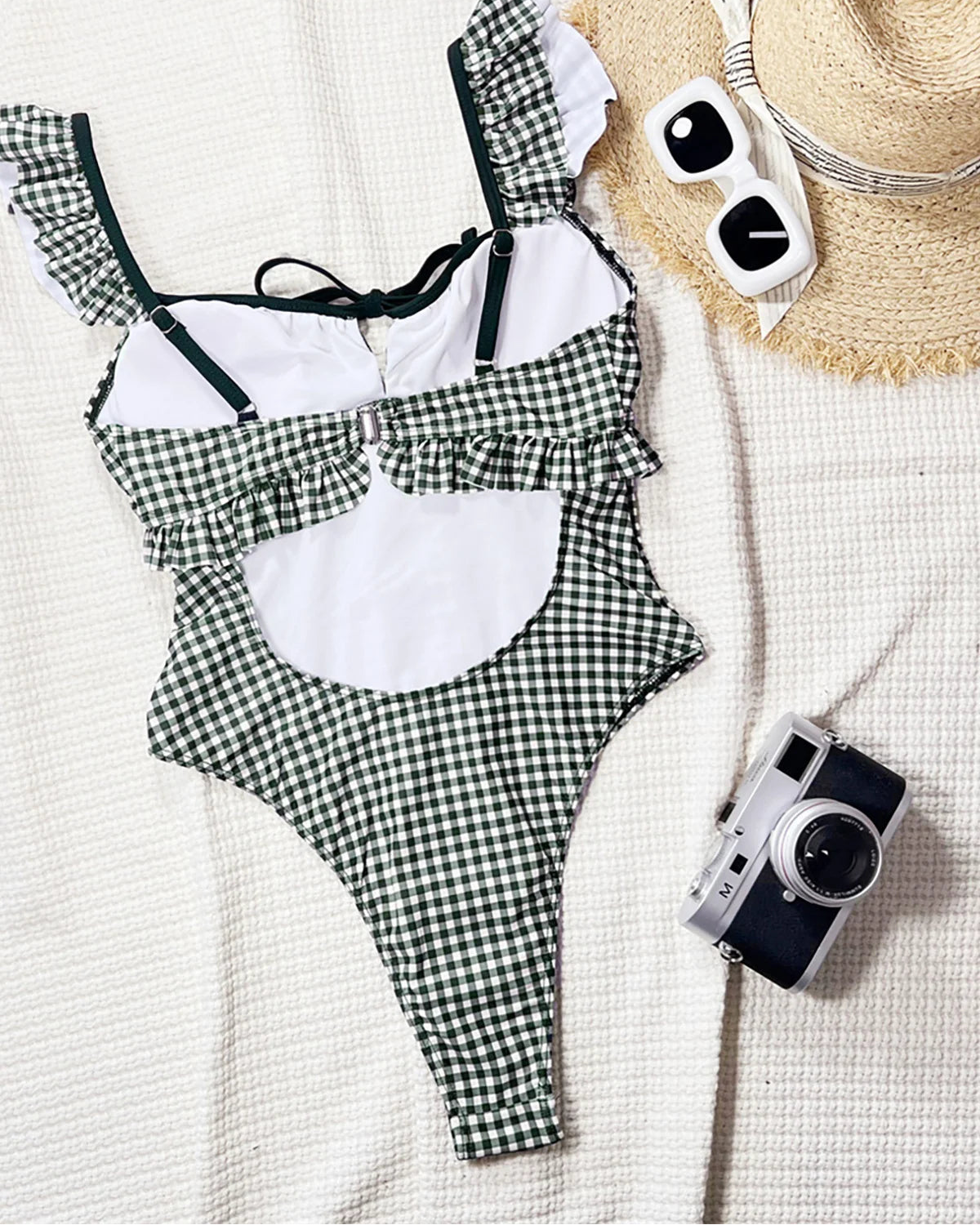 Plaid Bow Backless Monokini
