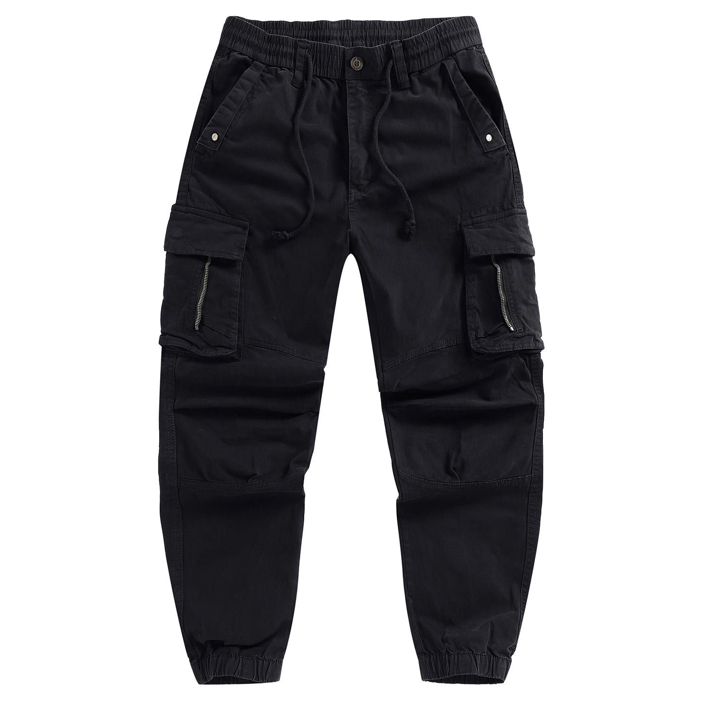 Men's Cotton Cargo Pants - Elastic Waist Multi-Pocket Joggers