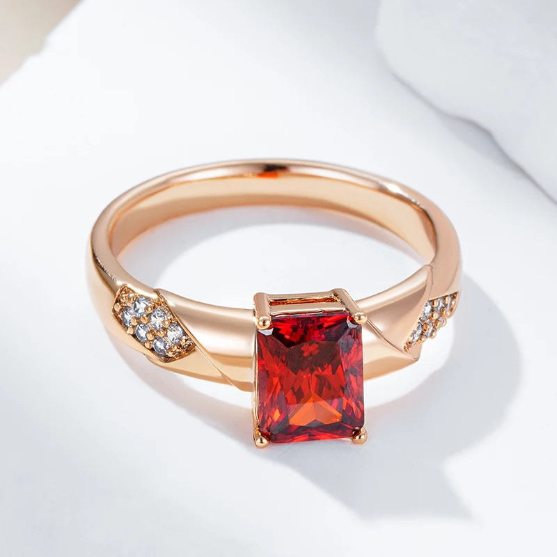 Shiny Square Red Zircon Vintage Ring - Rose Gold