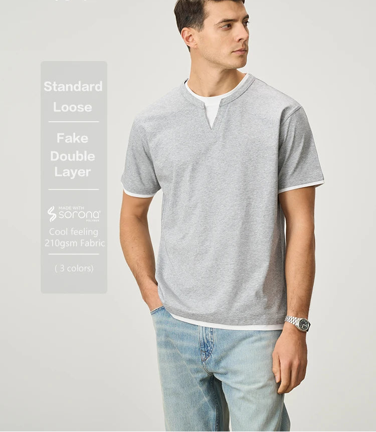 Men's Cool-Feel Sorona Fabric T-Shirt - 210gsm Fake Double Layer Oversize