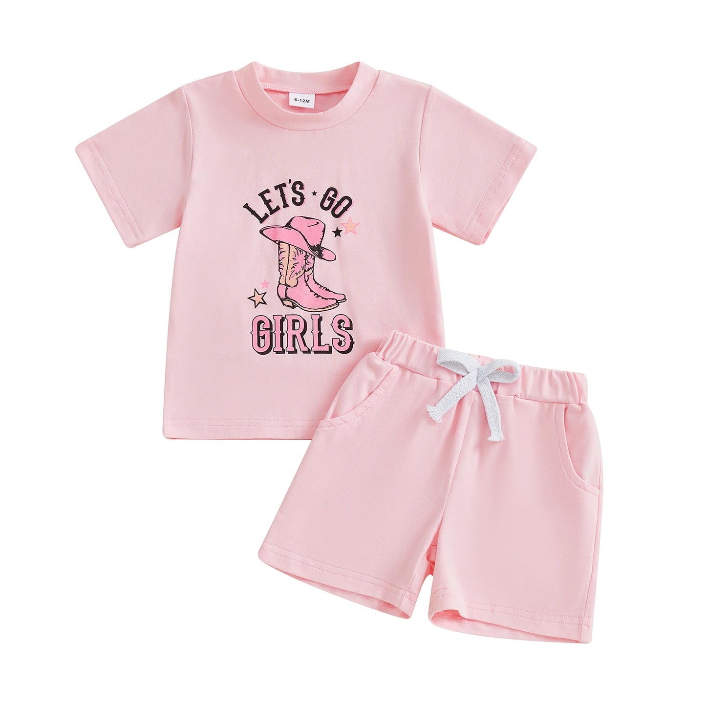 0-4Y Kids Girls Clothes Set Short Sleeve Crew Neck Letters Boots Print T-shirt with Shorts