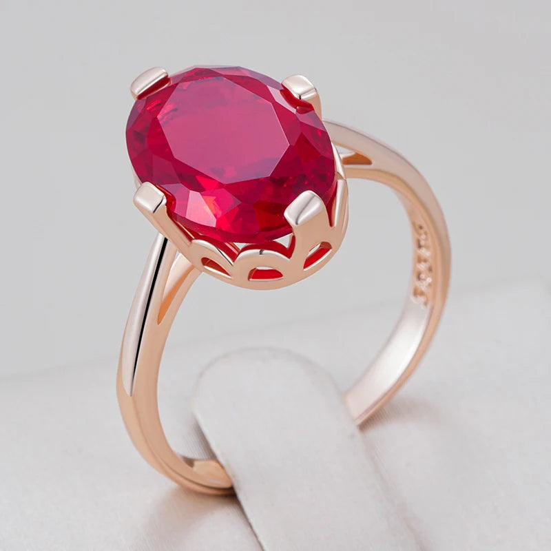 Shiny Oval Red Zircon Pendant Necklace - Rose Gold