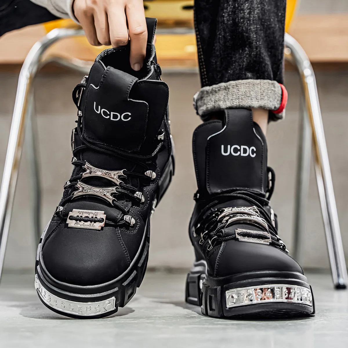 Men's High-Top Platform Sneakers - Metal Detail Skateboard Boots