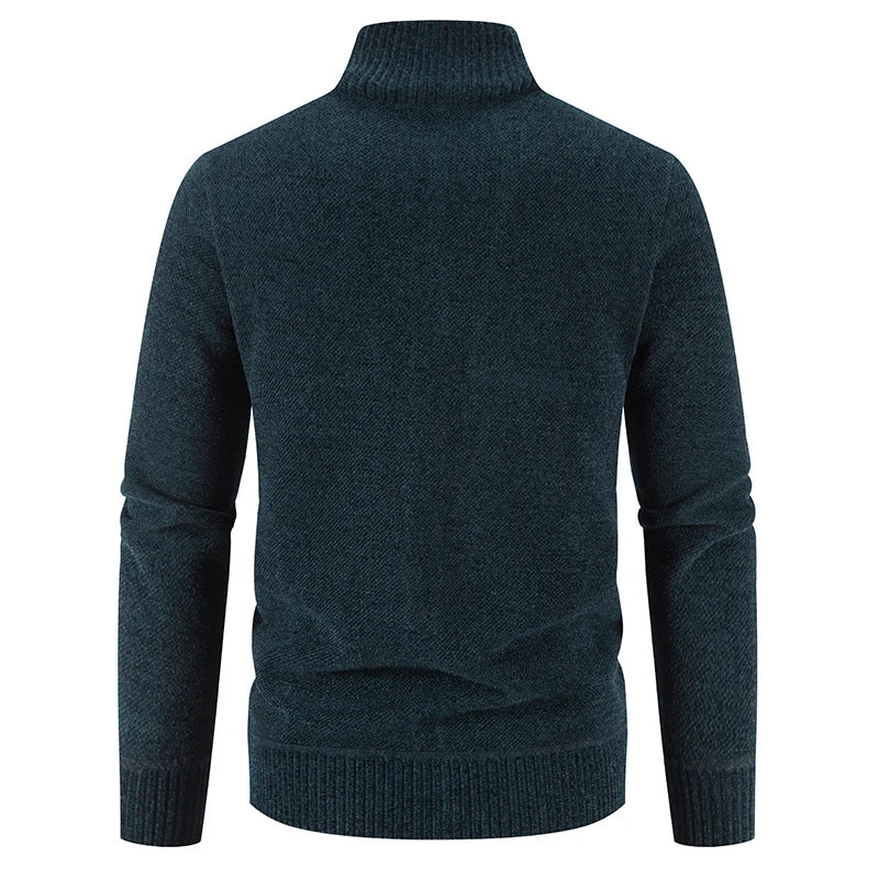 Men's Thick Knit Zip-Up Cardigan with Stand Collar
