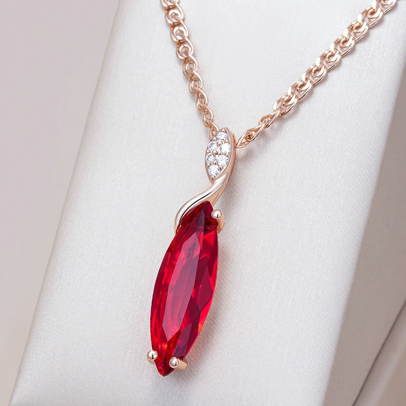 Women's  Oval Grey Crystal Pendant Necklace 585 Rose Gold Color With Natural Zircon