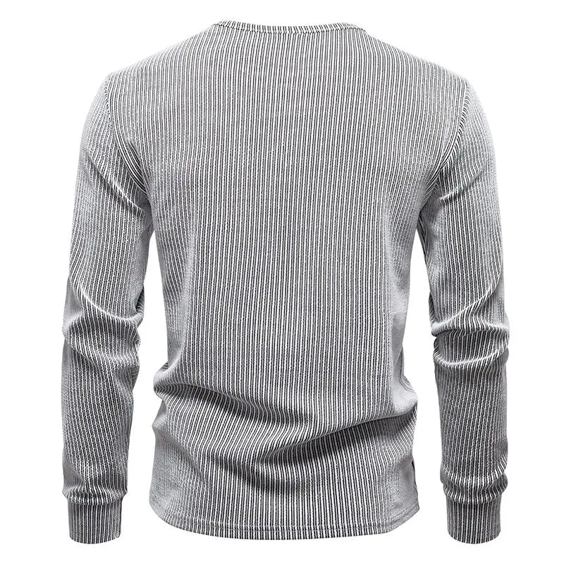 Men's Henry Collar Long Sleeve T-Shirt Solid Striped Smart Casual Pullover